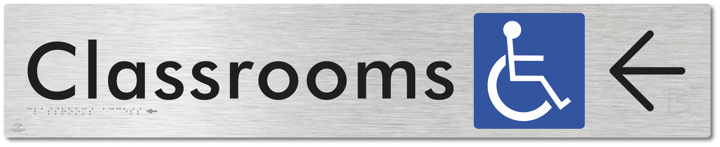 Accessible Classroom Access with Large Directional Arrow - Braille Tactile Signs Aust.