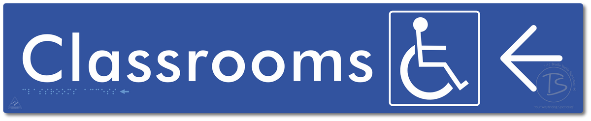 Accessible Classroom Access with Large Directional Arrow - Braille Tactile Signs Aust.