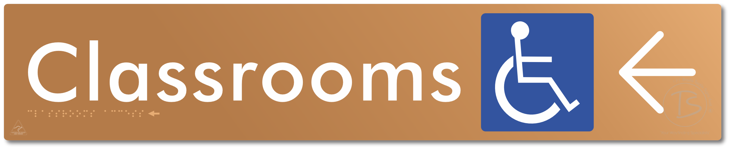 Accessible Classroom Access with Large Directional Arrow - Braille Tactile Signs Aust.