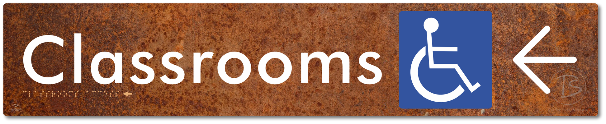 Accessible Classroom Access with Large Directional Arrow - Braille Tactile Signs Aust.