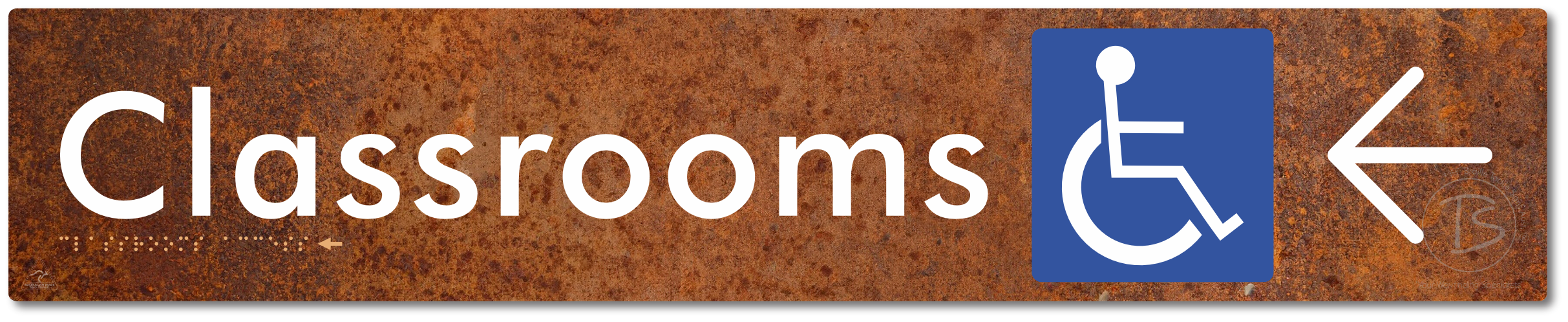 Accessible Classroom Access with Large Directional Arrow - Braille Tactile Signs Aust.