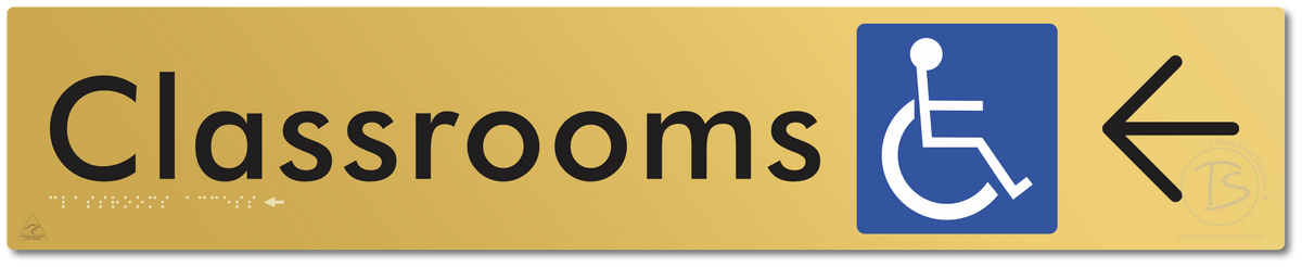 Accessible Classroom Access with Large Directional Arrow - Braille Tactile Signs Aust.