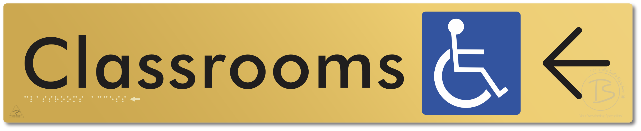 Accessible Classroom Access with Large Directional Arrow - Braille Tactile Signs Aust.