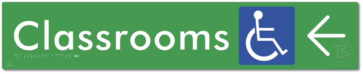 Accessible Classroom Access with Large Directional Arrow - Braille Tactile Signs Aust.