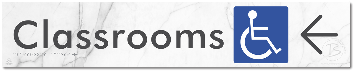 Accessible Classroom Access with Large Directional Arrow - Braille Tactile Signs Aust.