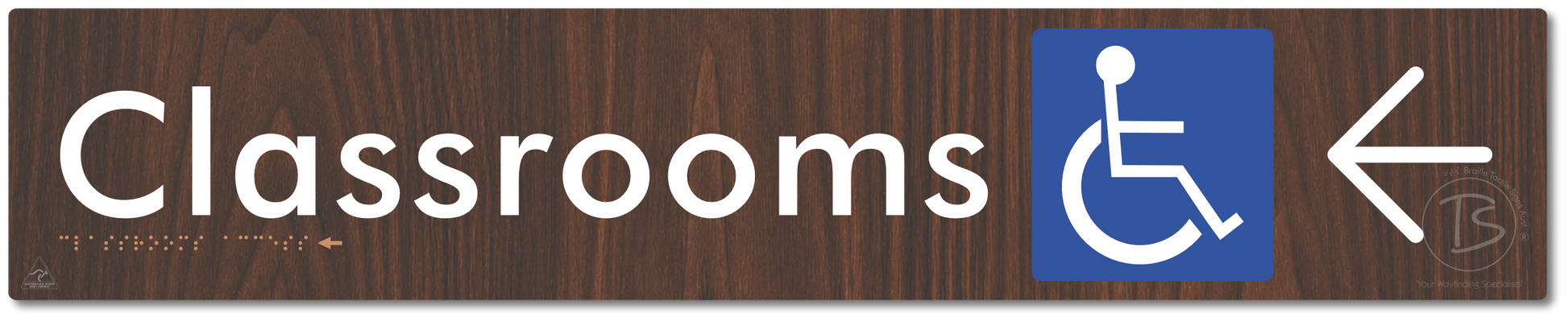 Accessible Classroom Access with Large Directional Arrow - Braille Tactile Signs Aust.
