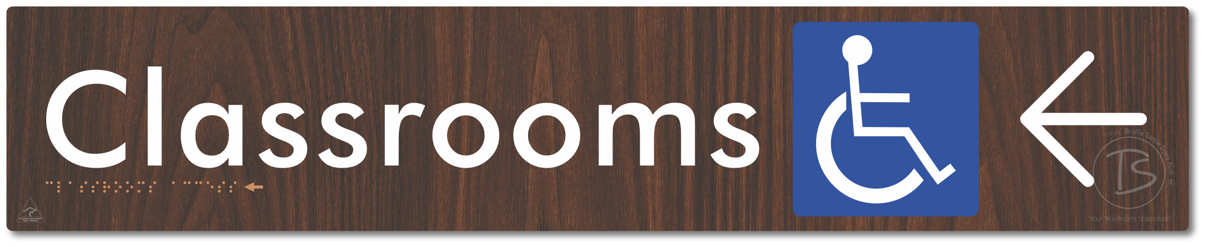 Accessible Classroom Access with Large Directional Arrow - Braille Tactile Signs Aust.