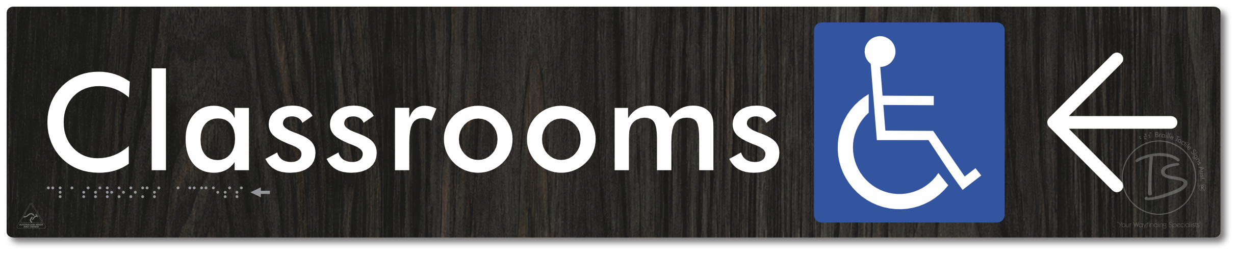 Accessible Classroom Access with Large Directional Arrow - Braille Tactile Signs Aust.