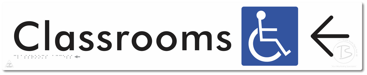 Accessible Classroom Access with Large Directional Arrow - Braille Tactile Signs Aust.