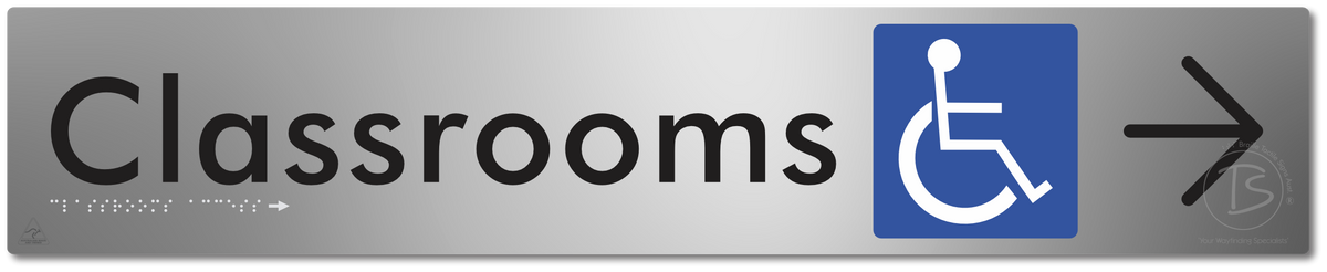 Accessible Classroom Access with Large Directional Arrow - Braille Tactile Signs Aust.