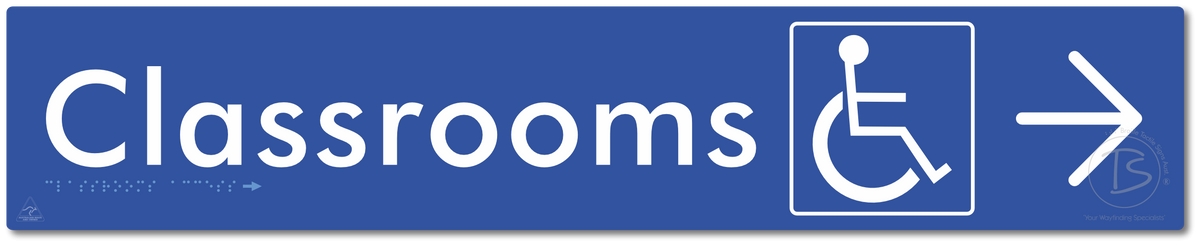 Accessible Classroom Access with Large Directional Arrow - Braille Tactile Signs Aust.