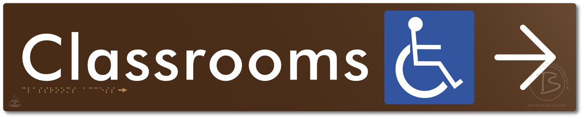Accessible Classroom Access with Large Directional Arrow - Braille Tactile Signs Aust.