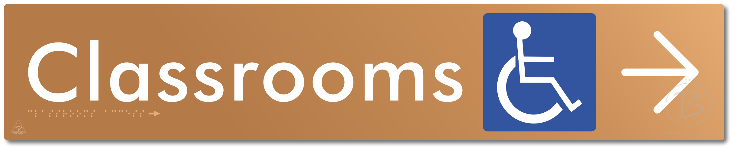 Accessible Classroom Access with Large Directional Arrow - Braille Tactile Signs Aust.