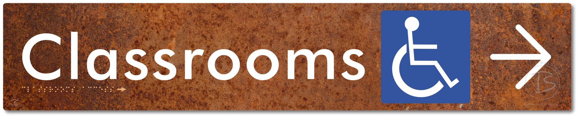 Accessible Classroom Access with Large Directional Arrow - Braille Tactile Signs Aust.