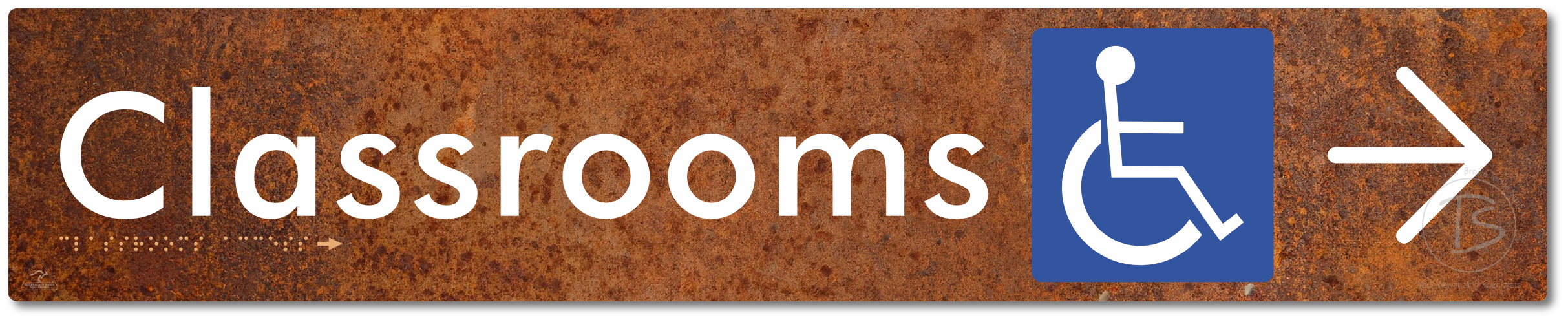 Accessible Classroom Access with Large Directional Arrow - Braille Tactile Signs Aust.