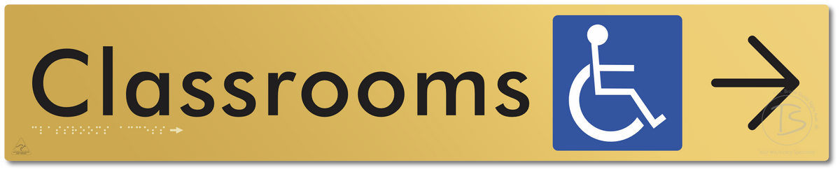 Accessible Classroom Access with Large Directional Arrow - Braille Tactile Signs Aust.