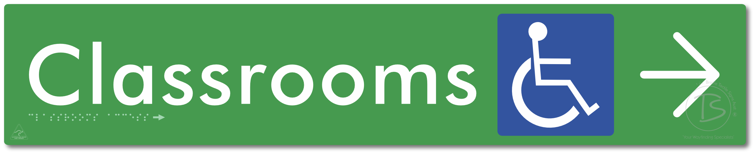 Accessible Classroom Access with Large Directional Arrow - Braille Tactile Signs Aust.