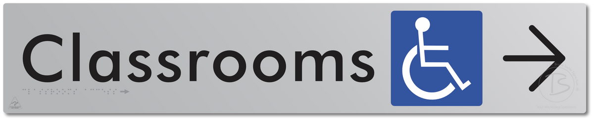 Accessible Classroom Access with Large Directional Arrow - Braille Tactile Signs Aust.