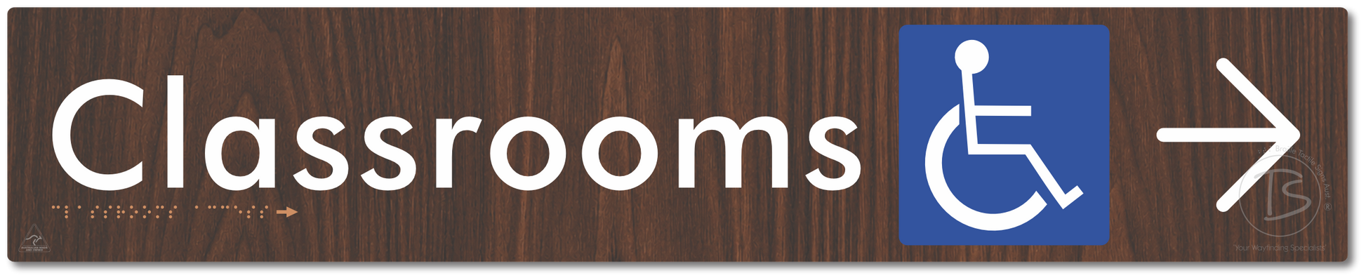 Accessible Classroom Access with Large Directional Arrow - Braille Tactile Signs Aust.