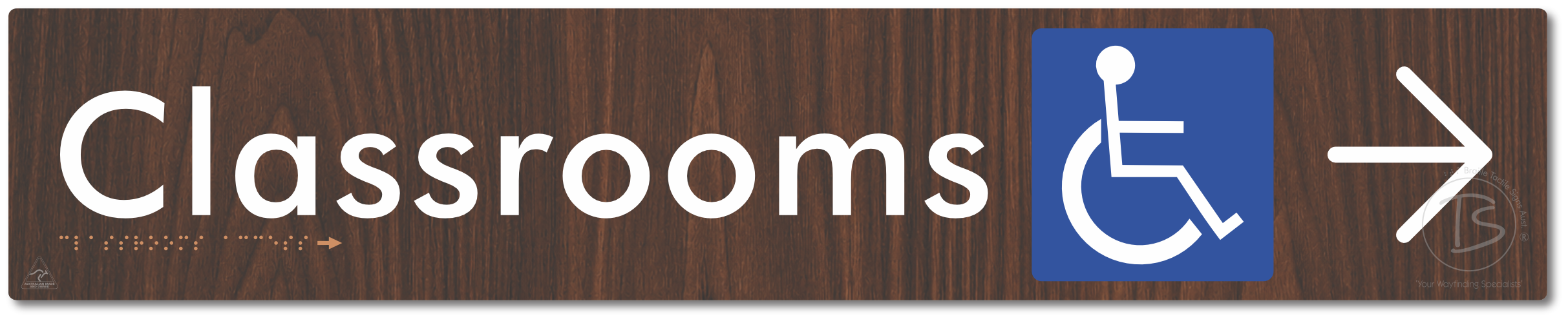 Accessible Classroom Access with Large Directional Arrow - Braille Tactile Signs Aust.