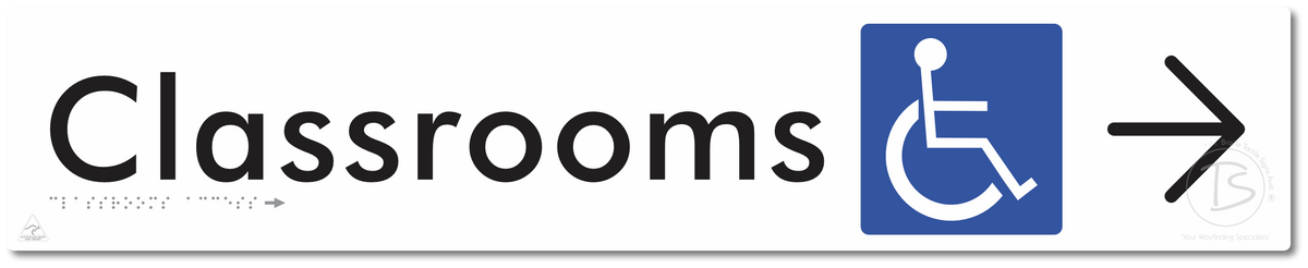 Accessible Classroom Access with Large Directional Arrow - Braille Tactile Signs Aust.