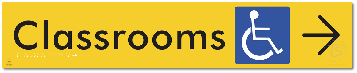 Accessible Classroom Access with Large Directional Arrow - Braille Tactile Signs Aust.