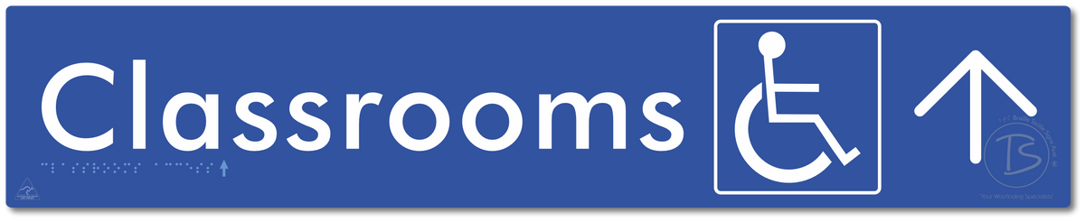 Accessible Classroom Access with Large Directional Arrow - Braille Tactile Signs Aust.