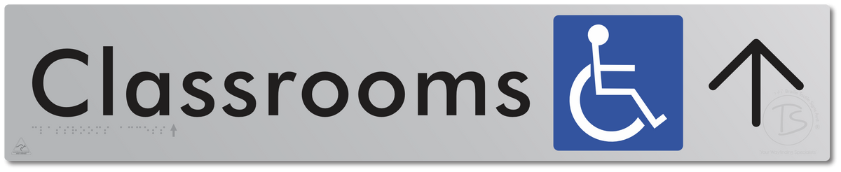 Accessible Classroom Access with Large Directional Arrow - Braille Tactile Signs Aust.