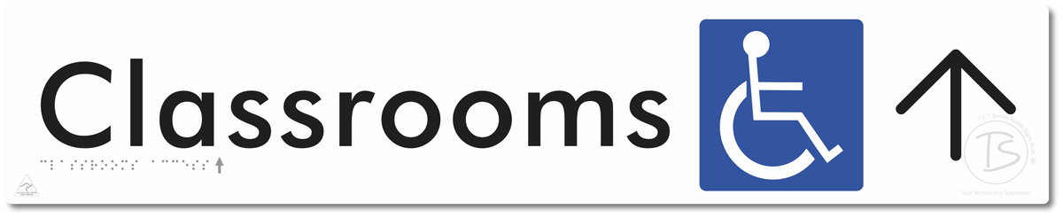Accessible Classroom Access with Large Directional Arrow - Braille Tactile Signs Aust.
