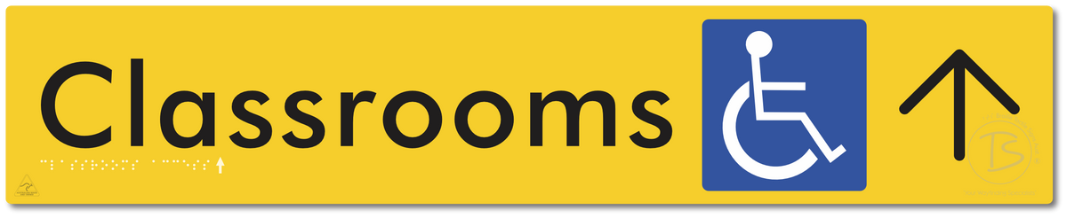Accessible Classroom Access with Large Directional Arrow - Braille Tactile Signs Aust.