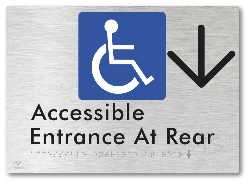 Accessible Entrance at Rear with Large Directional Arrow - Braille Tactile Signs Aust.
