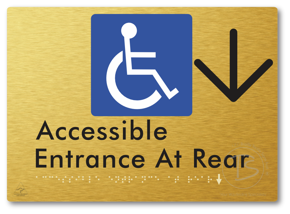 Accessible Entrance at Rear with Large Directional Arrow - Braille Tactile Signs Aust.