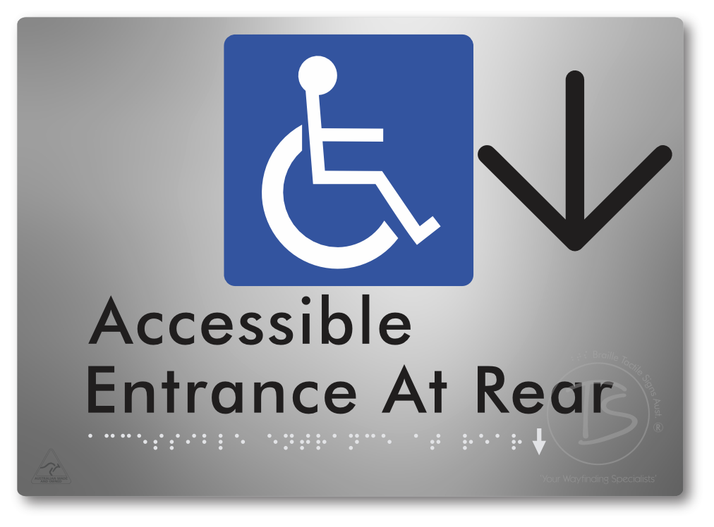 Accessible Entrance at Rear with Large Directional Arrow - Braille Tactile Signs Aust.