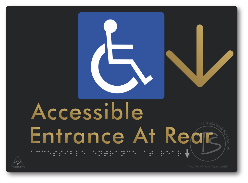 Accessible Entrance at Rear with Large Directional Arrow - Braille Tactile Signs Aust.