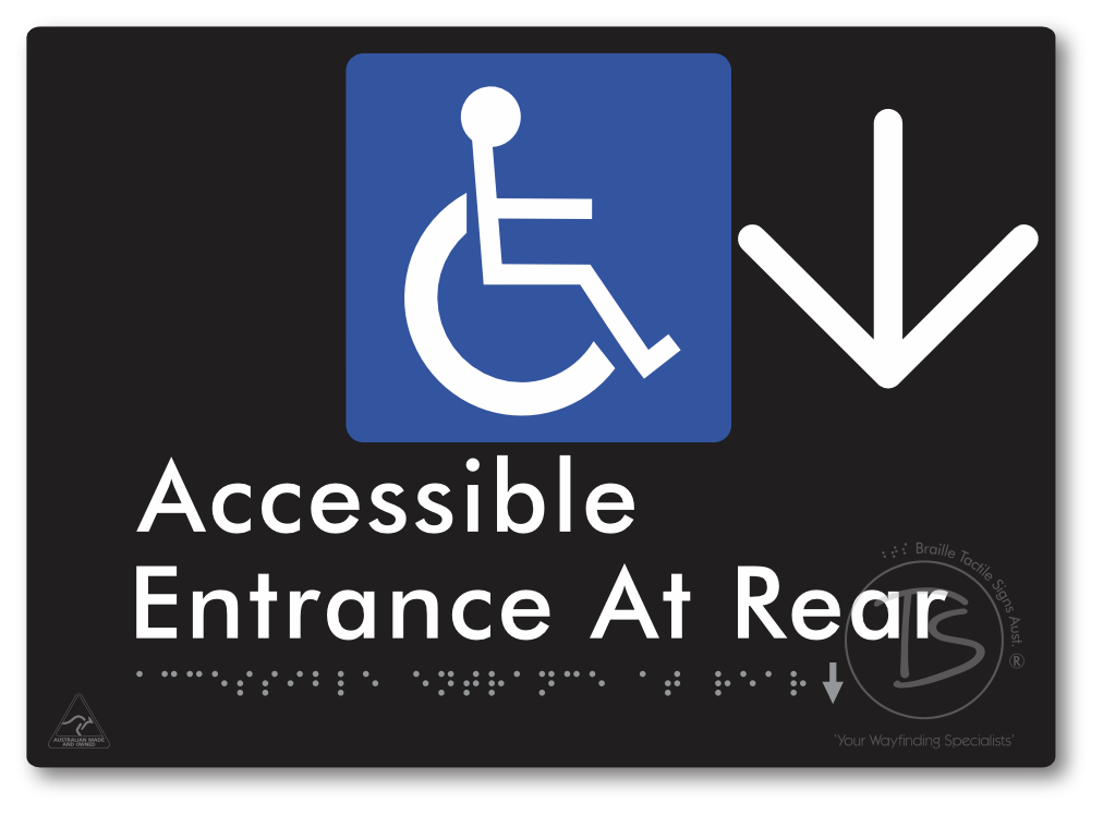 Accessible Entrance at Rear with Large Directional Arrow - Braille Tactile Signs Aust.