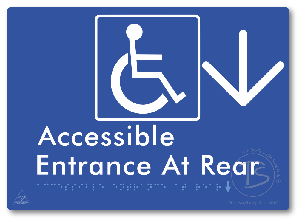 Accessible Entrance at Rear with Large Directional Arrow - Braille Tactile Signs Aust.