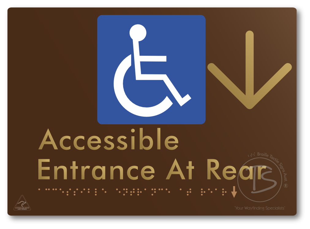 Accessible Entrance at Rear with Large Directional Arrow - Braille Tactile Signs Aust.