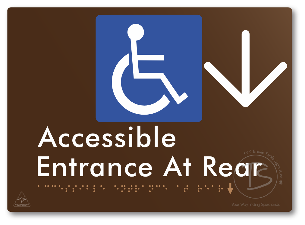 Accessible Entrance at Rear with Large Directional Arrow - Braille Tactile Signs Aust.