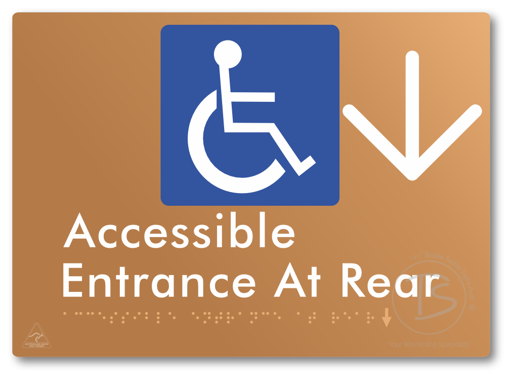 Accessible Entrance at Rear with Large Directional Arrow - Braille Tactile Signs Aust.