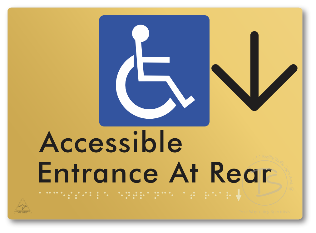 Accessible Entrance at Rear with Large Directional Arrow - Braille Tactile Signs Aust.