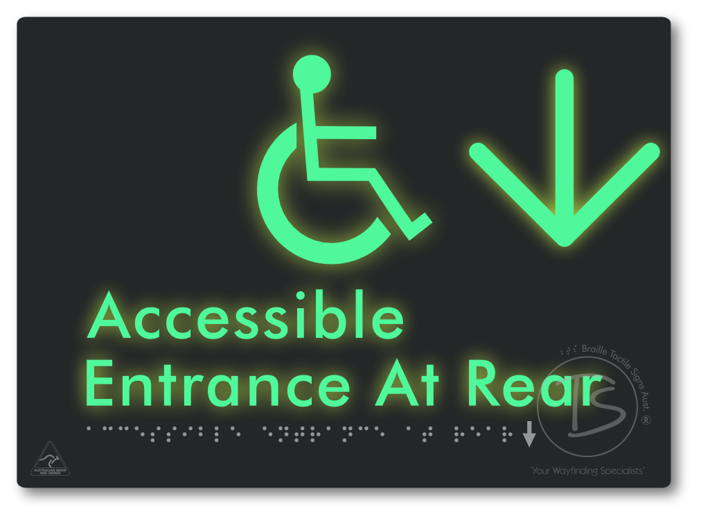 Accessible Entrance at Rear with Large Directional Arrow - Braille Tactile Signs Aust.
