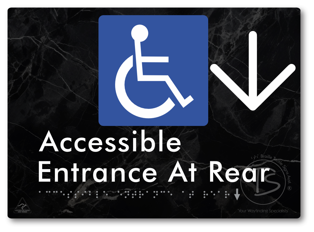 Accessible Entrance at Rear with Large Directional Arrow - Braille Tactile Signs Aust.