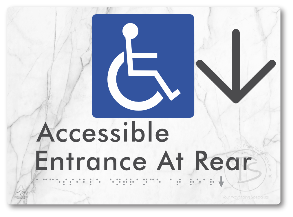 Accessible Entrance at Rear with Large Directional Arrow - Braille Tactile Signs Aust.
