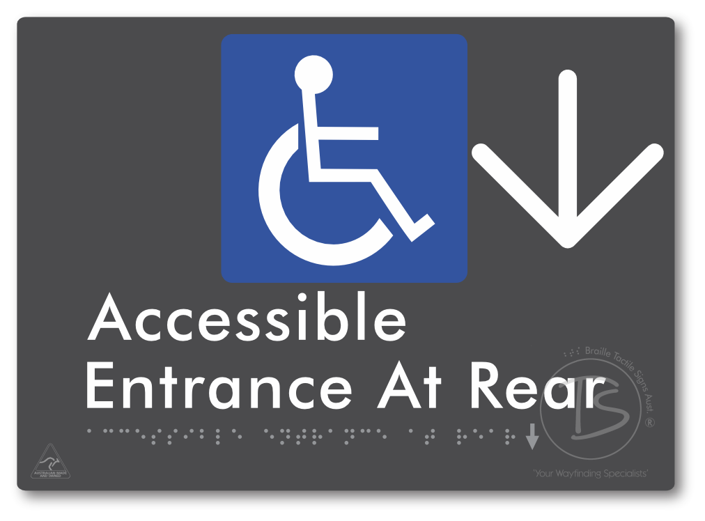 Accessible Entrance at Rear with Large Directional Arrow - Braille Tactile Signs Aust.