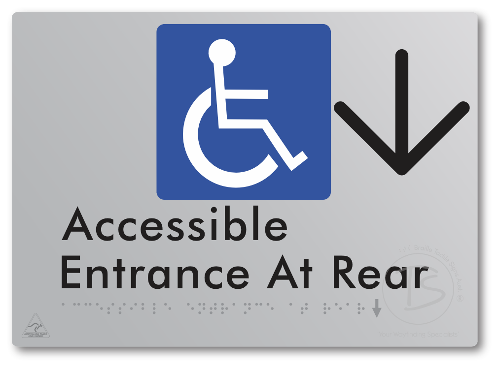 Accessible Entrance at Rear with Large Directional Arrow - Braille Tactile Signs Aust.