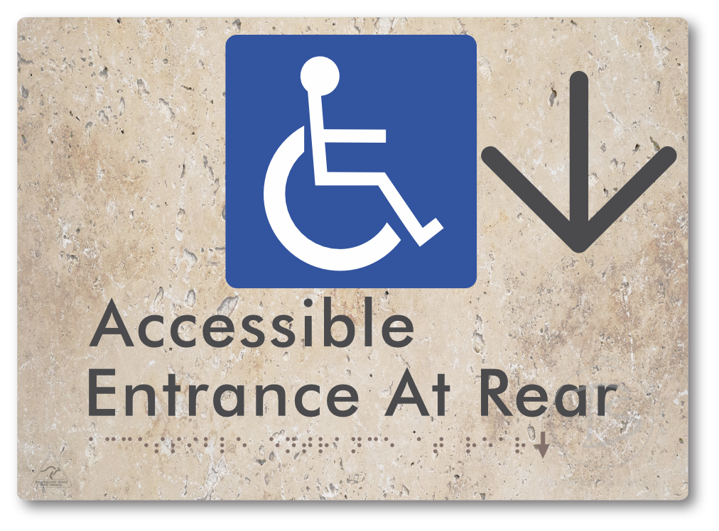 Accessible Entrance at Rear with Large Directional Arrow - Braille Tactile Signs Aust.