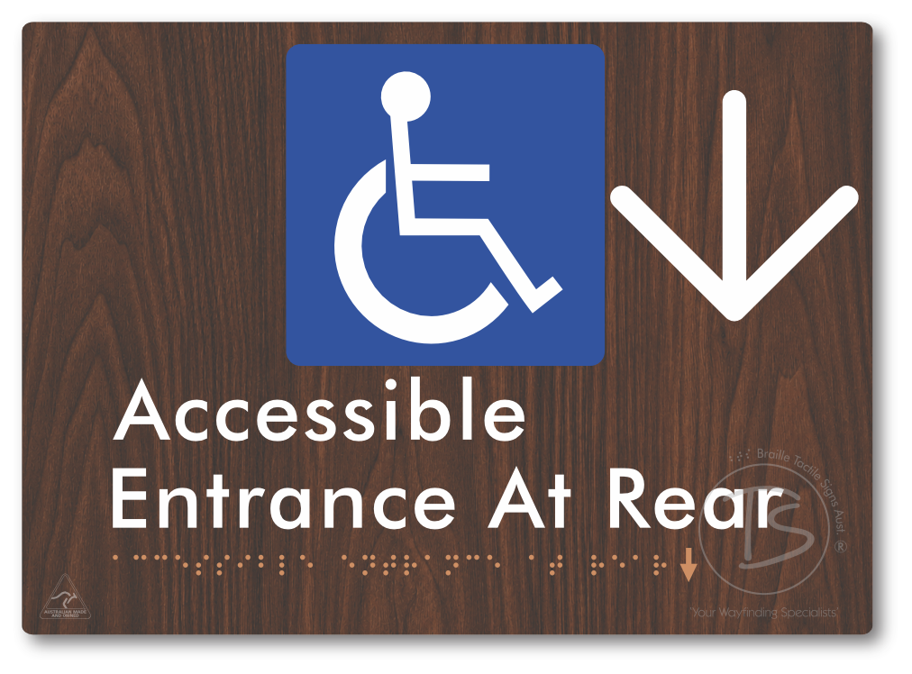 Accessible Entrance at Rear with Large Directional Arrow - Braille Tactile Signs Aust.
