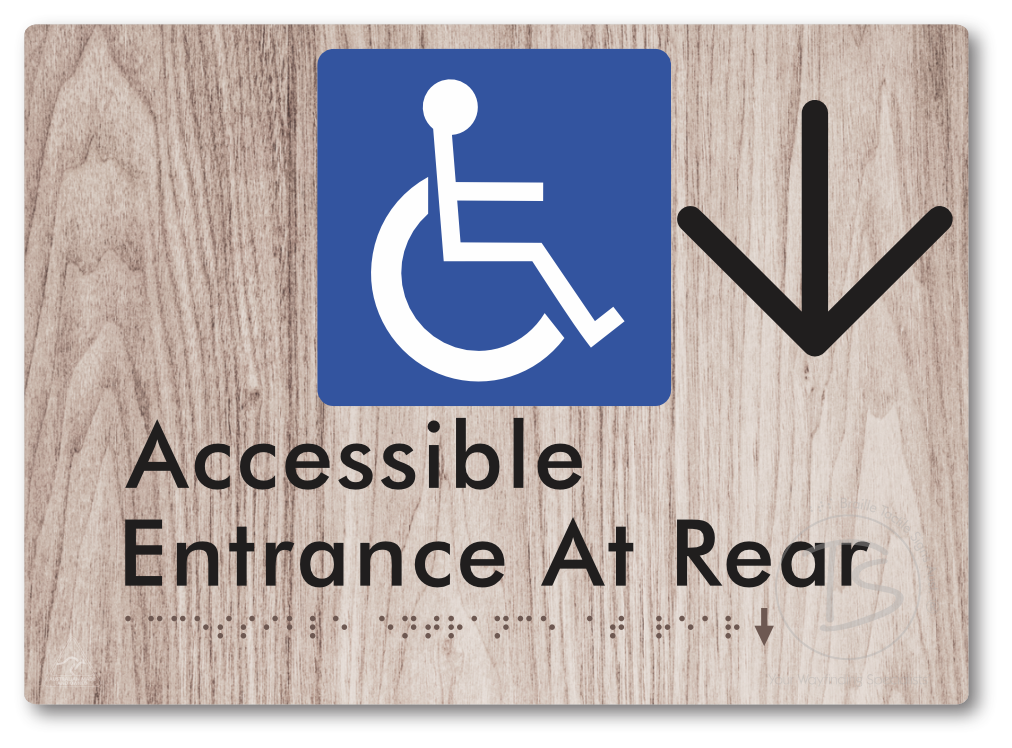 Accessible Entrance at Rear with Large Directional Arrow - Braille Tactile Signs Aust.