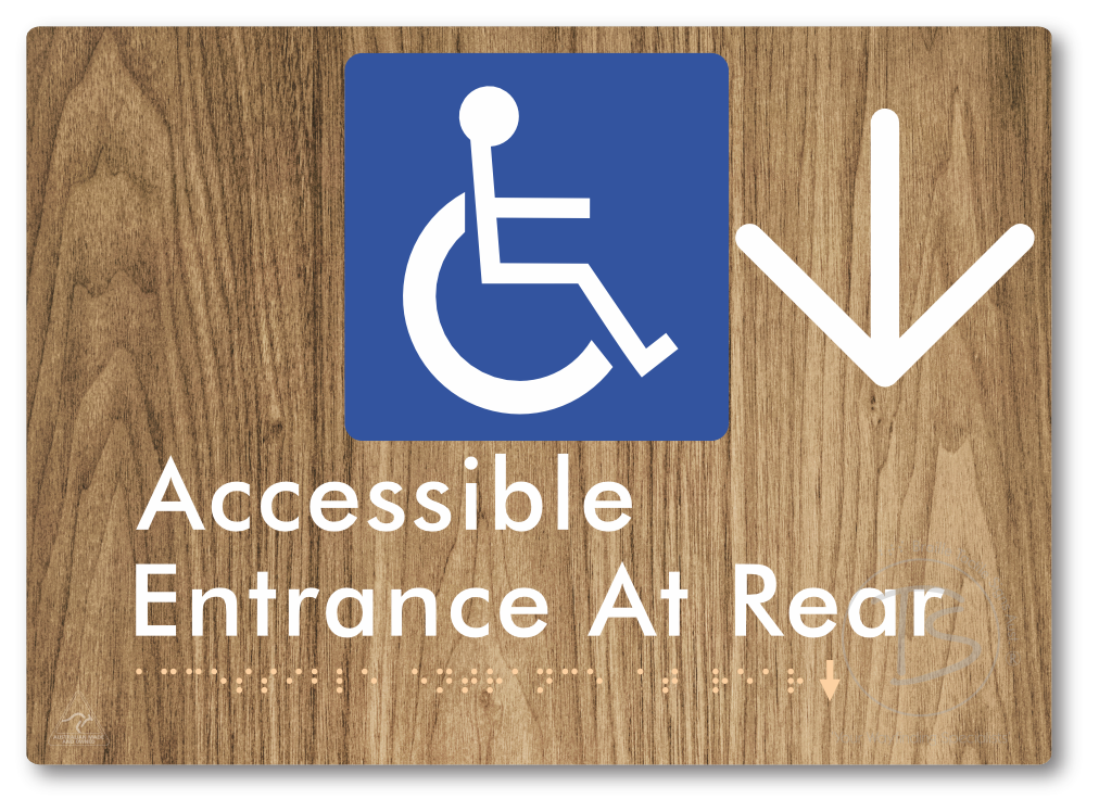 Accessible Entrance at Rear with Large Directional Arrow - Braille Tactile Signs Aust.