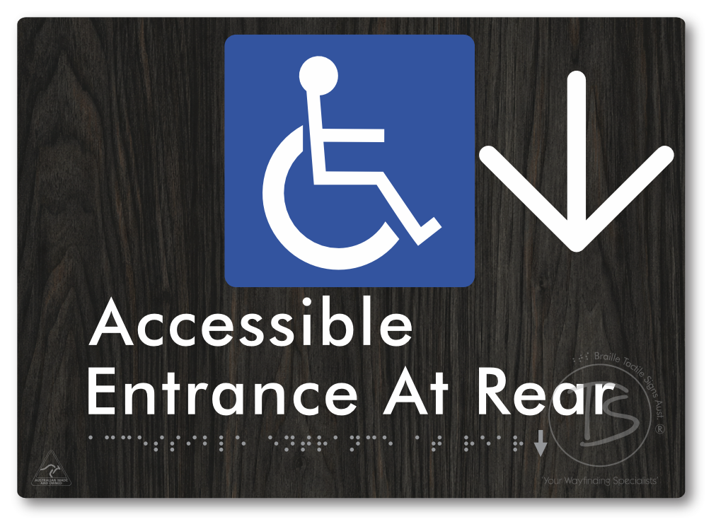 Accessible Entrance at Rear with Large Directional Arrow - Braille Tactile Signs Aust.